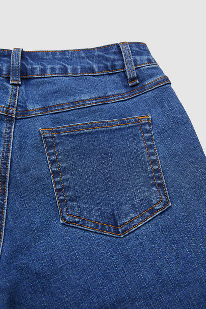 Wash Stitch Detail Button Up High Rise Bootcut Jeans