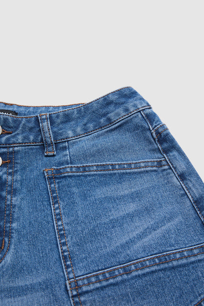 Wash Roll Hem Mid Waist Tapered Crop Jeans Without Belt