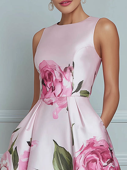 Blossoming Romance Lustrous Floral A-Line Midi Dress