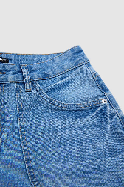 Ripped Seam Front Roll Hem Mid Rise Denim Bermuda Shorts Without Belt