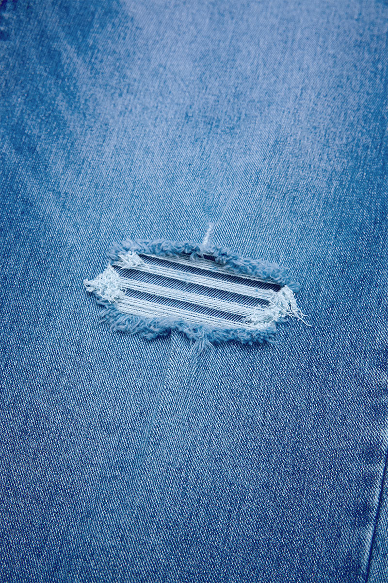 Wash Raw Hem Ripped Mid Waist Straight Leg Crop Jeans Without Belt