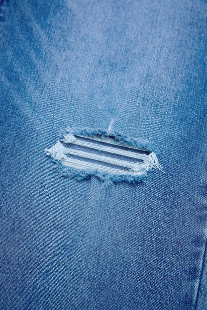 Wash Raw Hem Ripped Mid Waist Straight Leg Crop Jeans Without Belt