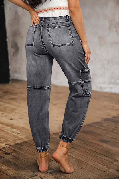 Multi Pocket Button Fly Mid Rise Straight Leg Crop Jeans Without Belt