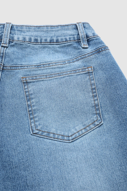 Raw Hem Ripped Button Fly Mid Waist Straight Leg Crop Jeans