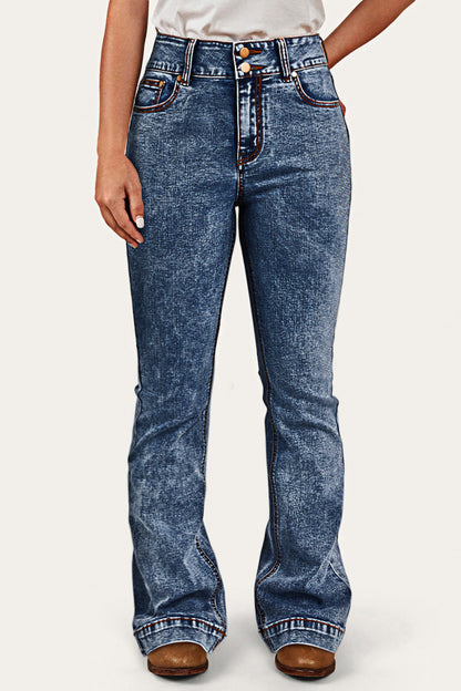 Double Button Stitch Detail High Waist Bootcut Jeans