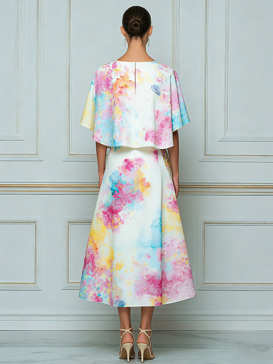 Vibrant Watercolor Dream A-Line Midi Dress