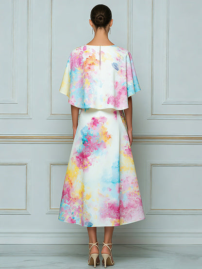 Vibrant Watercolor Dream A-Line Midi Dress