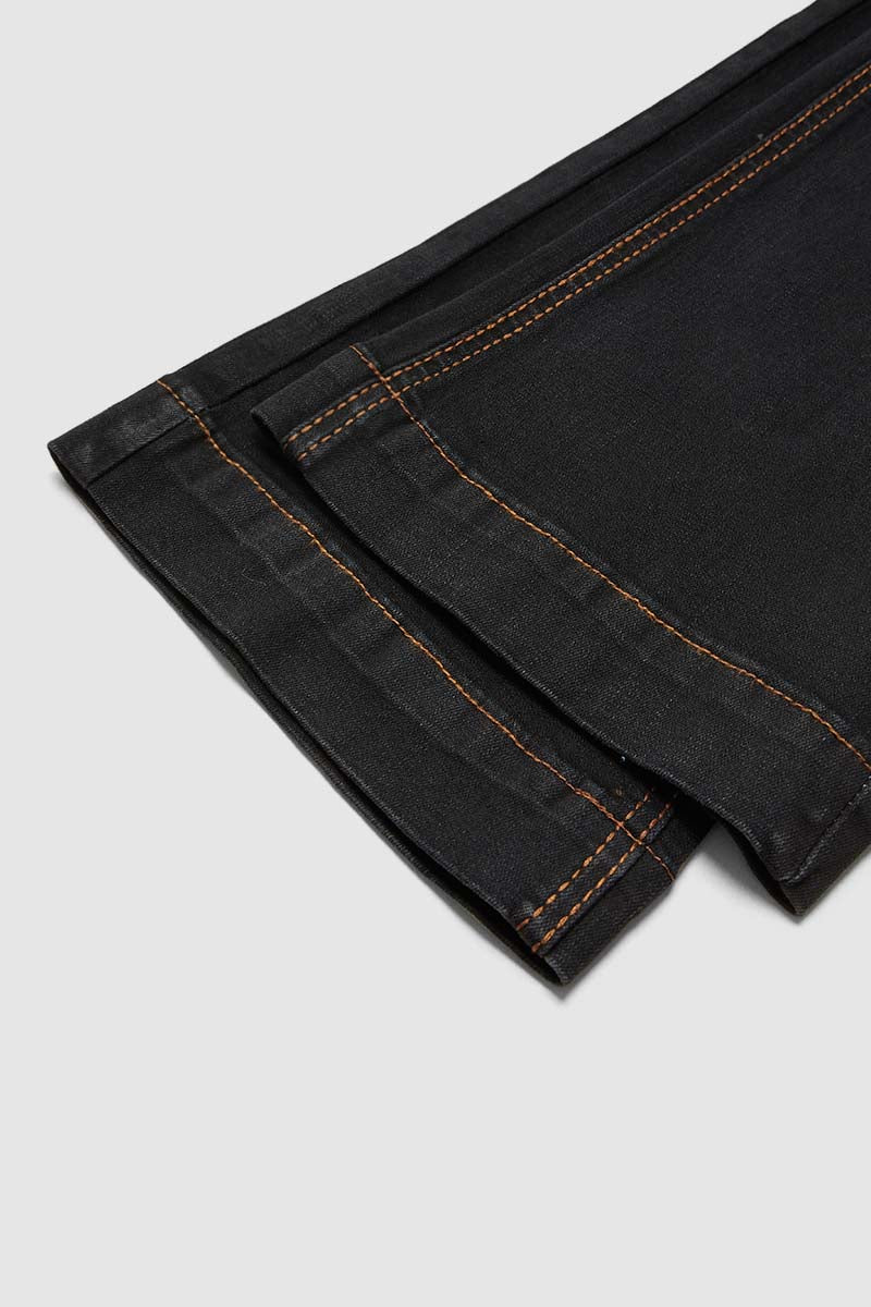 Double Button Stitch Detail High Waist Bootcut Jeans
