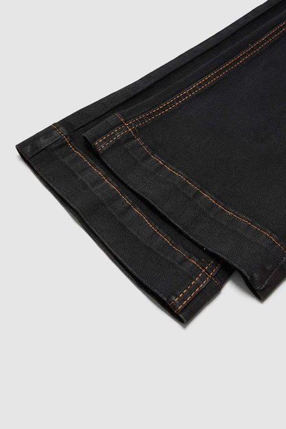 Double Button Stitch Detail High Waist Bootcut Jeans