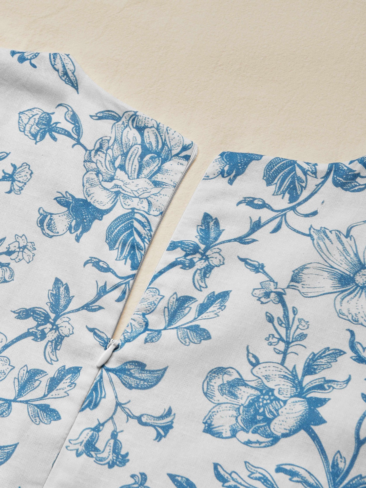 Robe midi en lin, manches courtes, encolure cœur, florale, volants, vintage, bleue