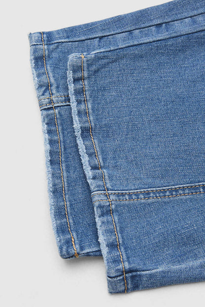 Stitch Detail Button Side Barrel Leg Denim Crop Overalls