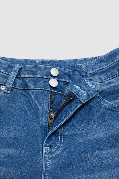 Wash Flap Pocket Dual Button Mid Rise Cargo Denim Bermuda Shorts