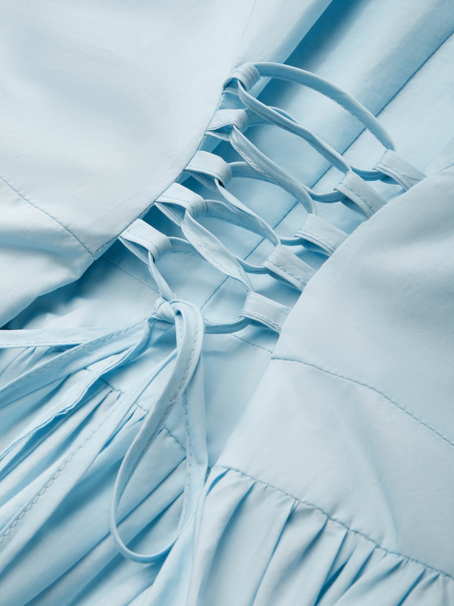 Robe longue en coton, Vintage, Unie, Été, Col en dentelle, Manches courtes, Bleue