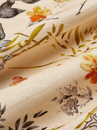 Robe longue en lin, manches longues, col en V, motif floral, abricot, quotidienne