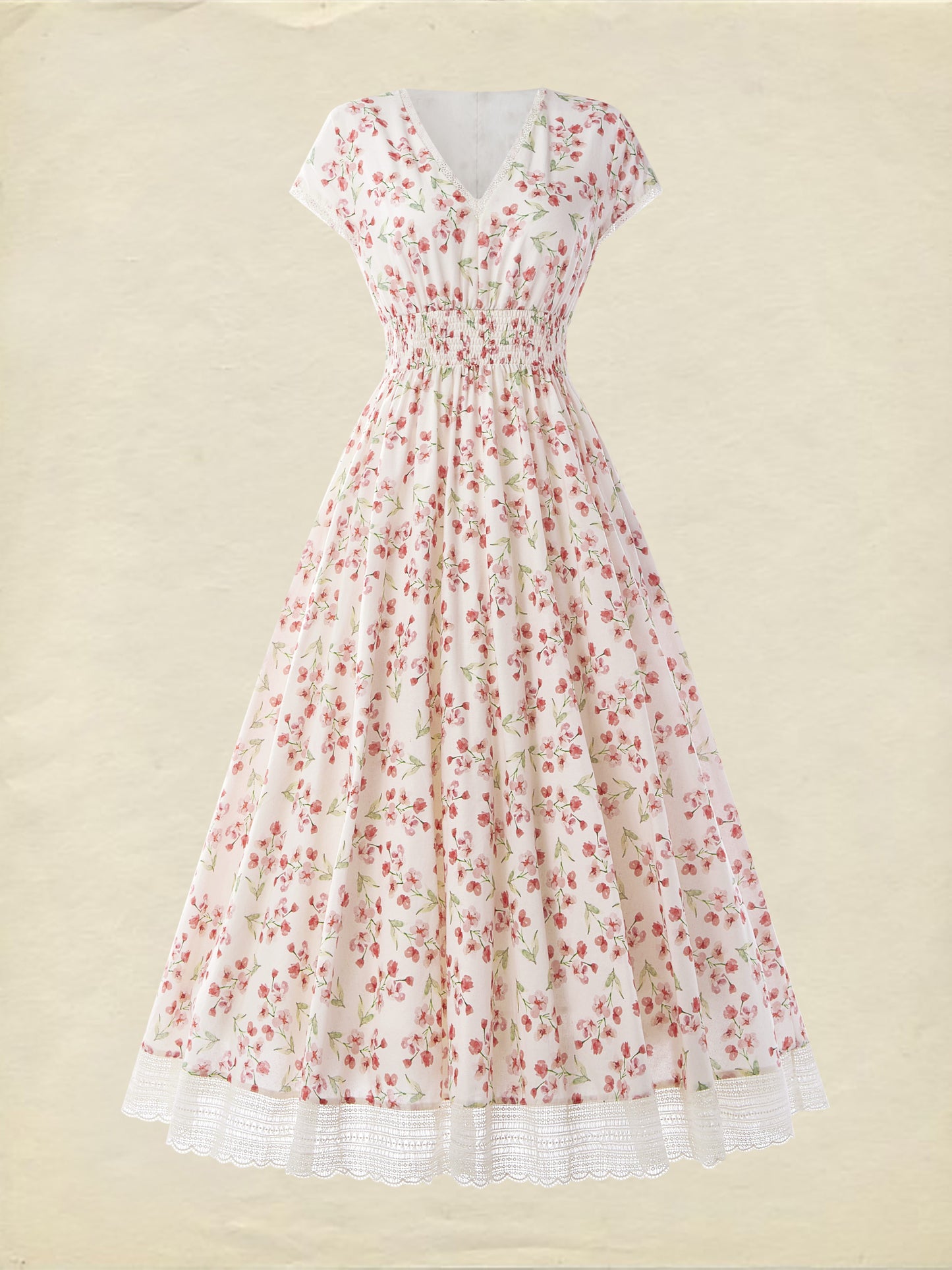 Robe longue en lin, manches courtes, col en dentelle, motif floral, style vintage, couleur blanche (TAILLE:XS-XXL)