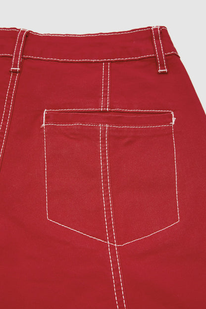 Contrast Stitch Mid Rise Wide Leg Crop Pants