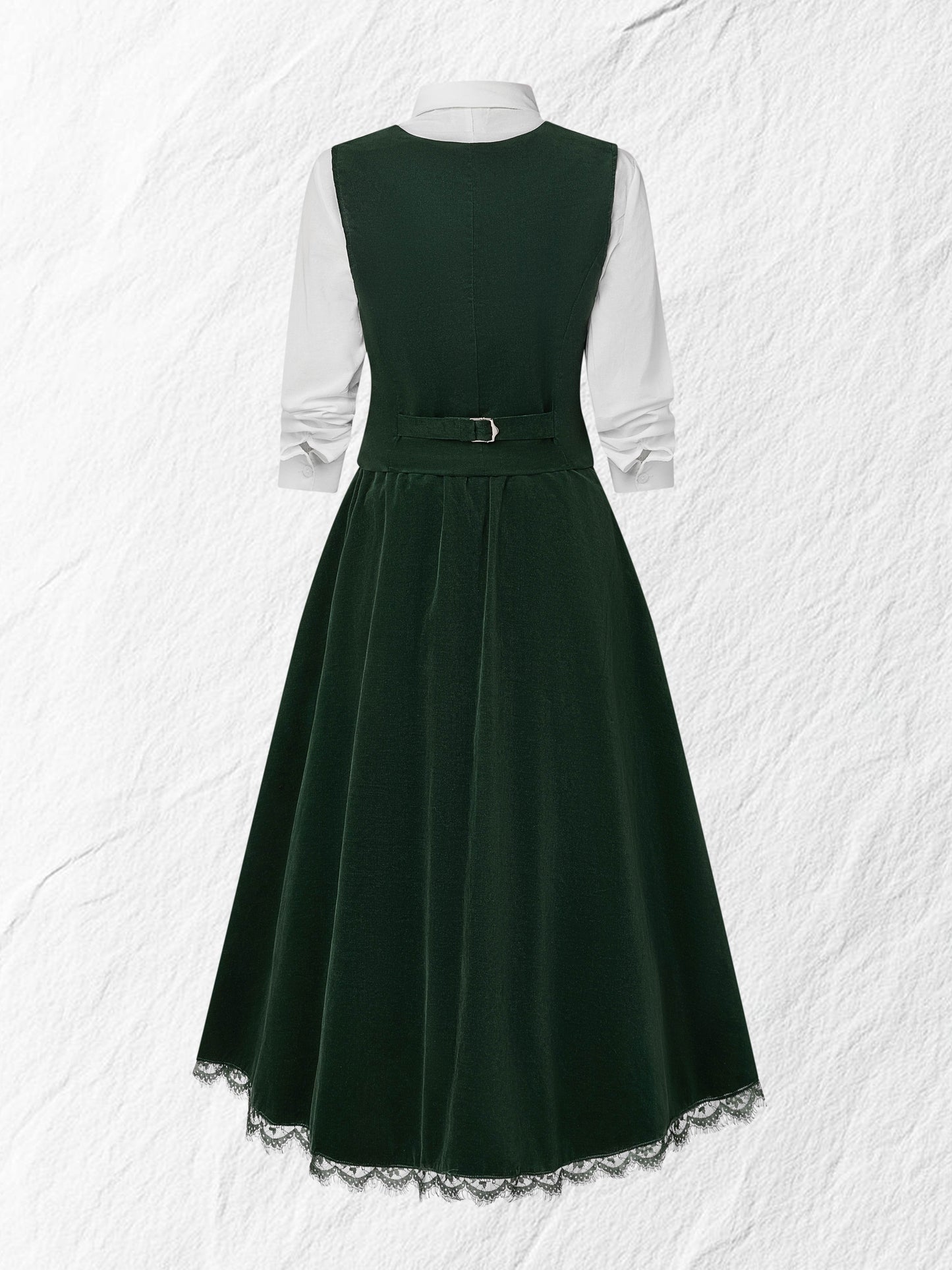 Jupe midi en coton (chemise et gilet non inclus), unie, avec poches, style vintage, verte