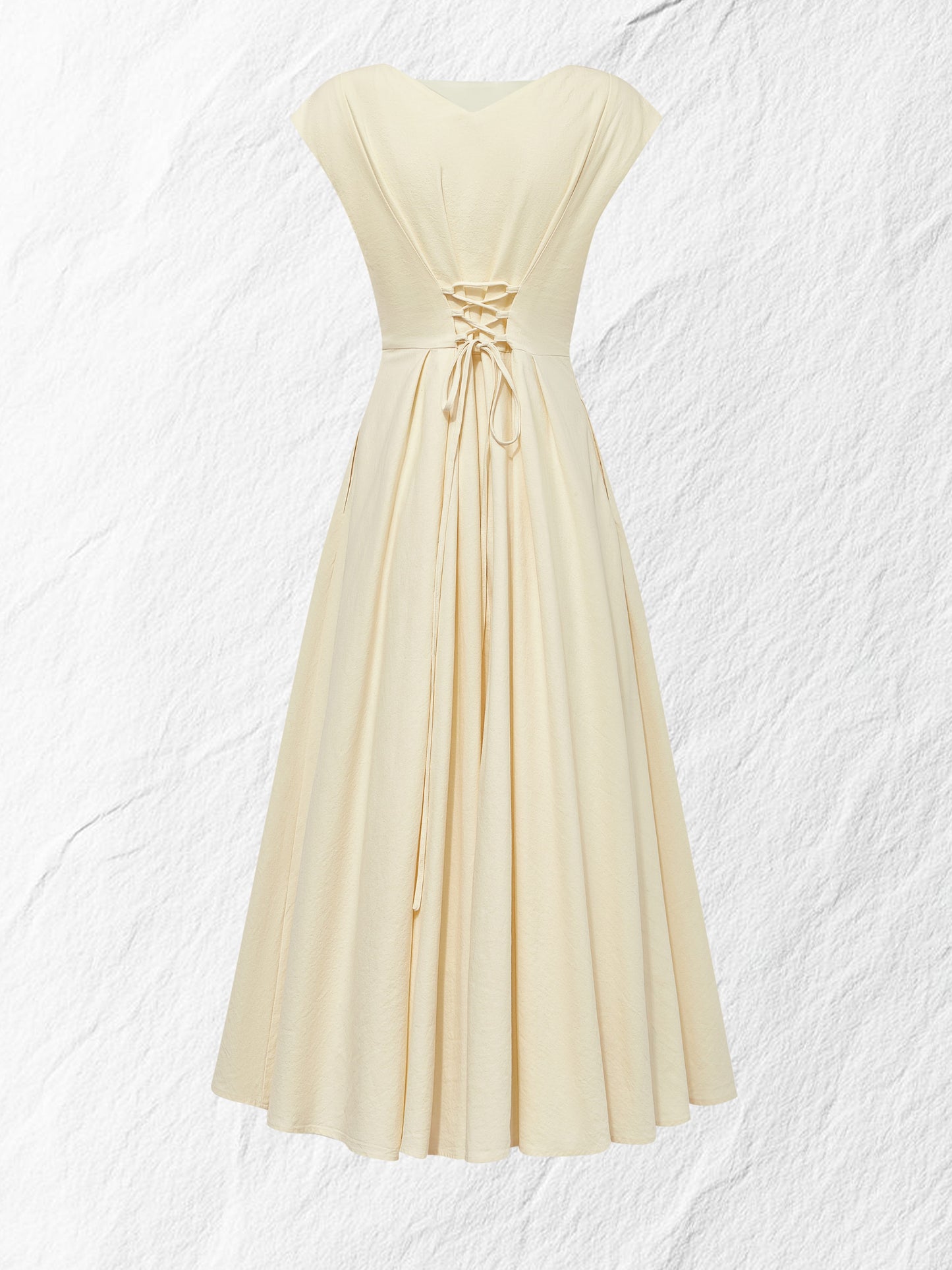 Robe midi en lin, manches courtes, col bateau, unie, vintage, blanc cassé