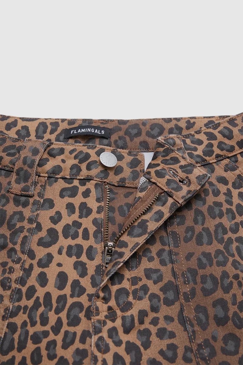 Leopard Print Flap Pocket High Waist Tapered Cargo Crop Pants Without Belt