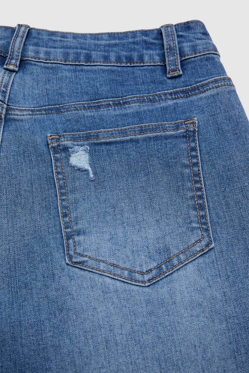 Wash Ripped Raw Hem High Rise Straight Leg Crop Jeans Without Belt
