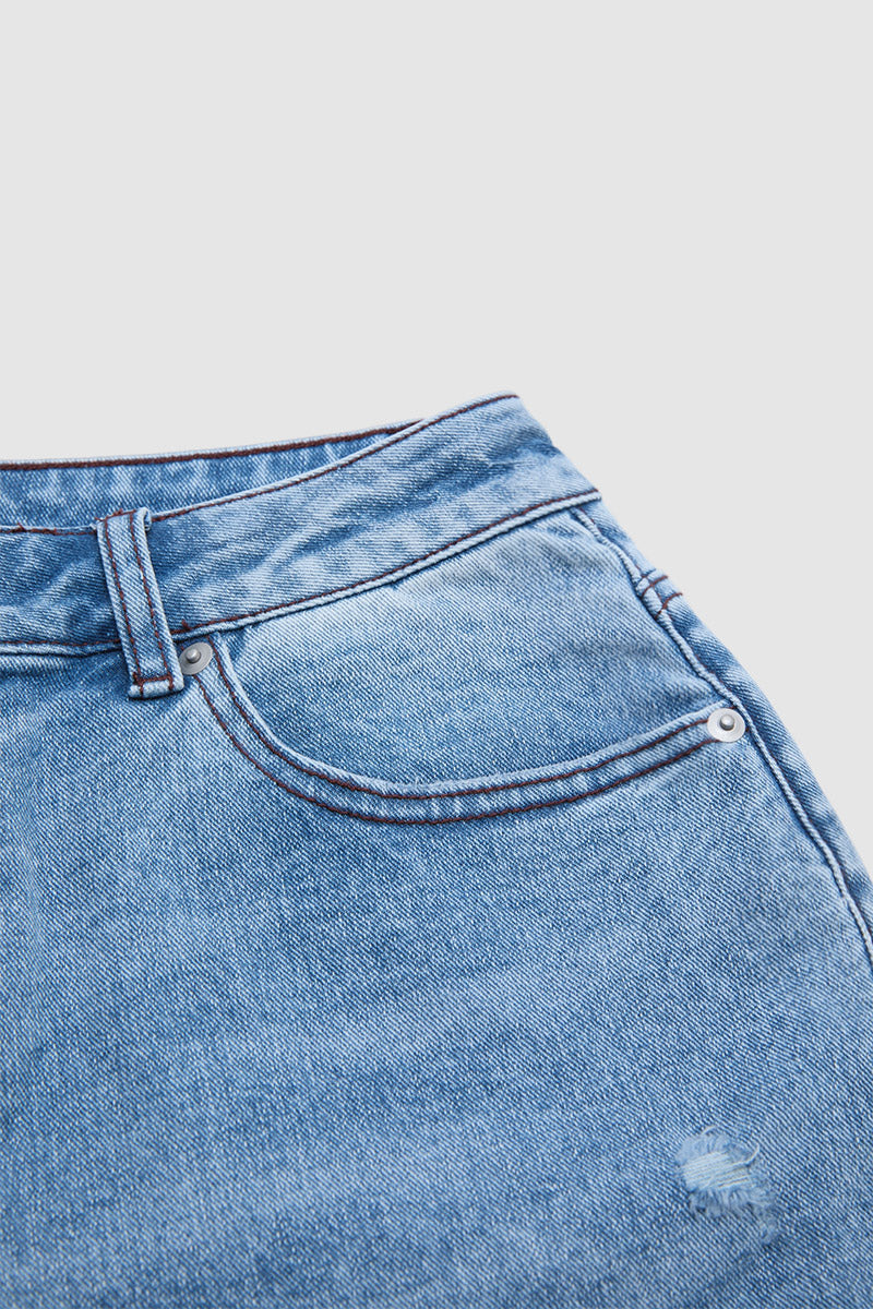 Raw Hem Ripped Mid Waist Straight Leg Crop Jeans