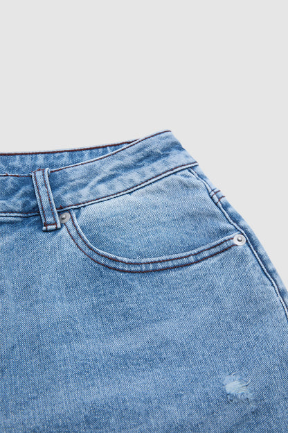 Raw Hem Ripped Mid Waist Straight Leg Crop Jeans