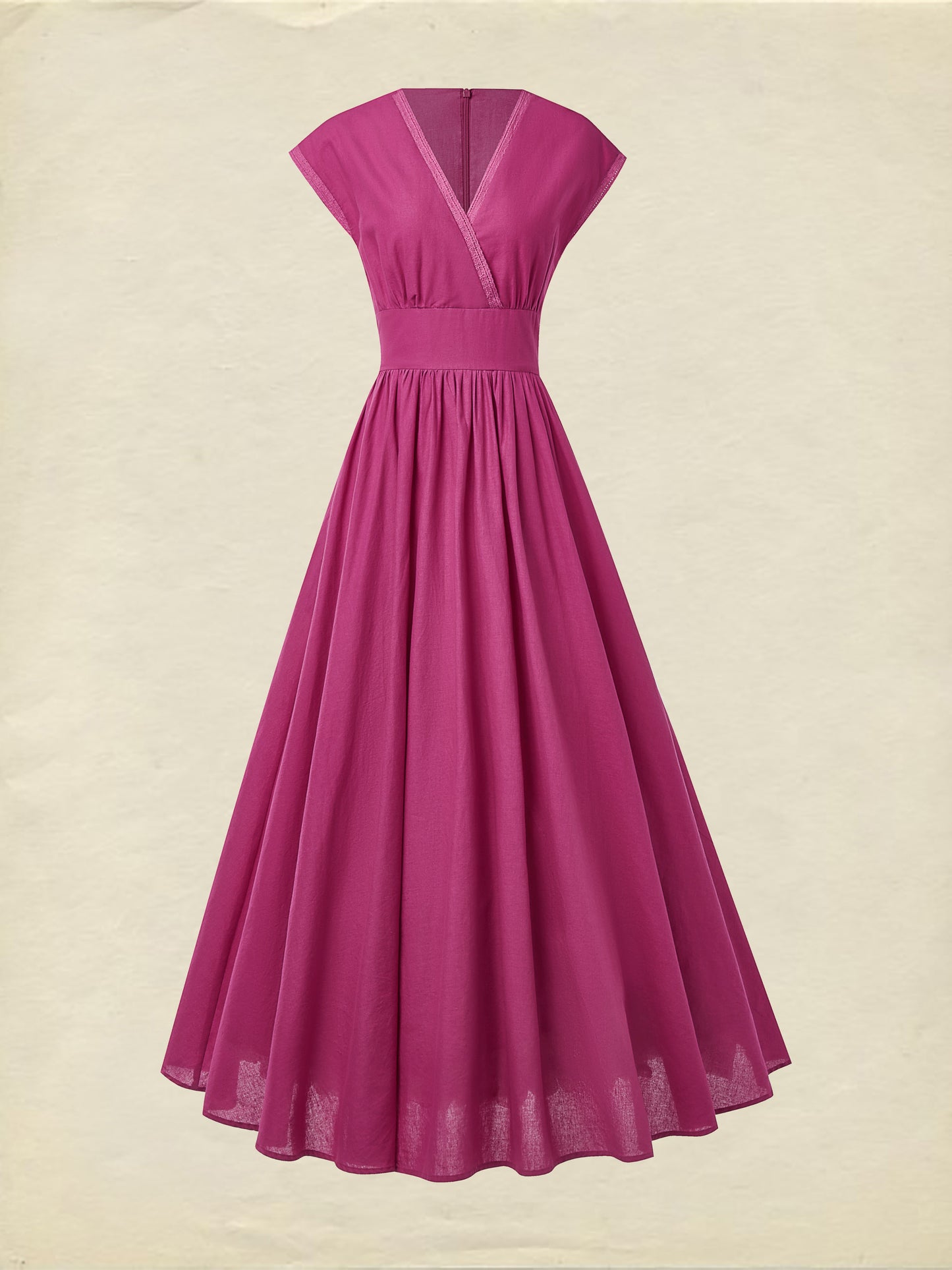 Robe longue en lin, manches courtes, col en V, unie, dentelle, vintage, rouge rosé