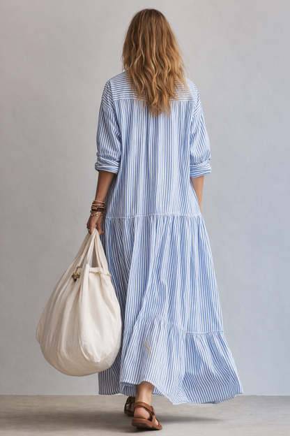 Robe longue ample à rayures bleues