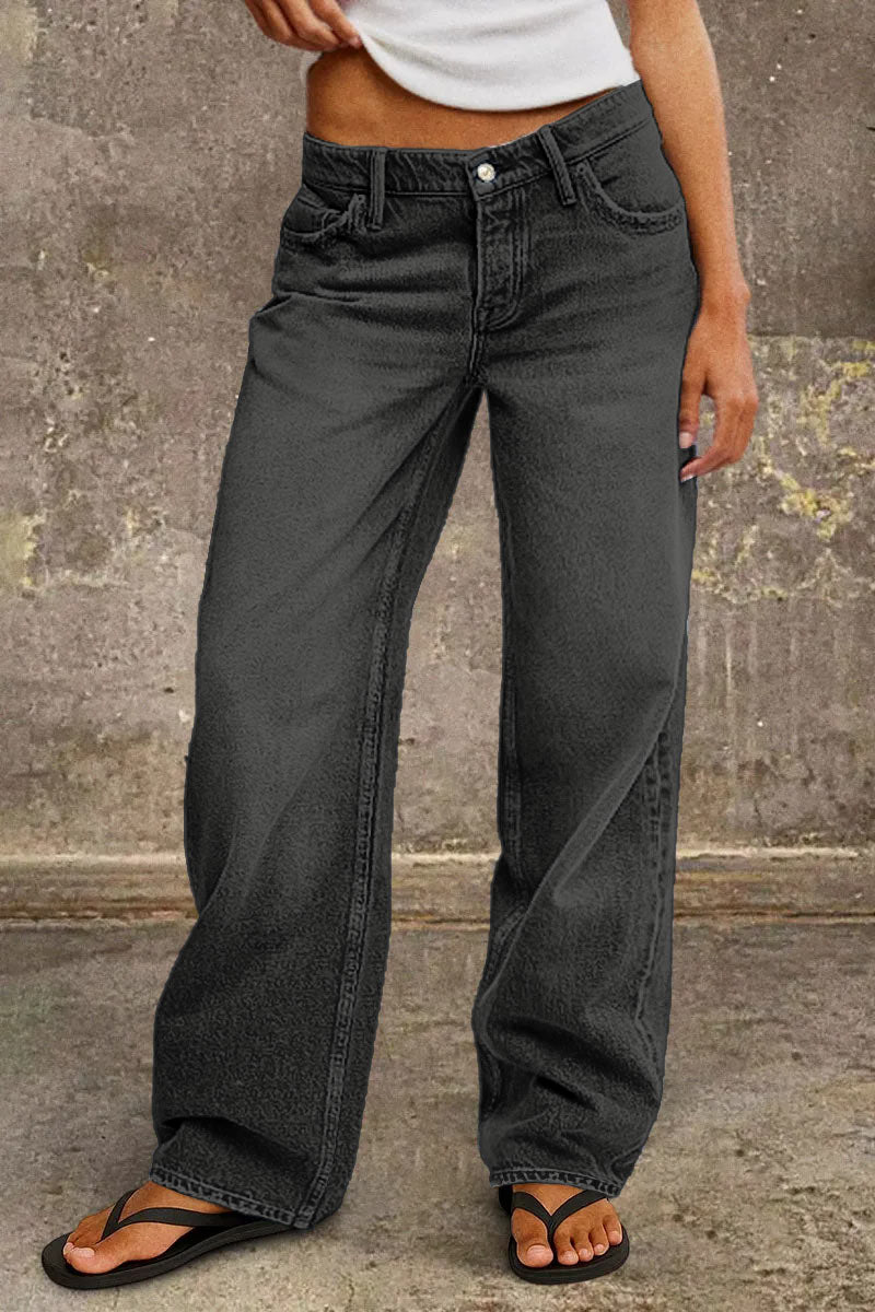 Wash Mid Waist Straight Leg Jeans