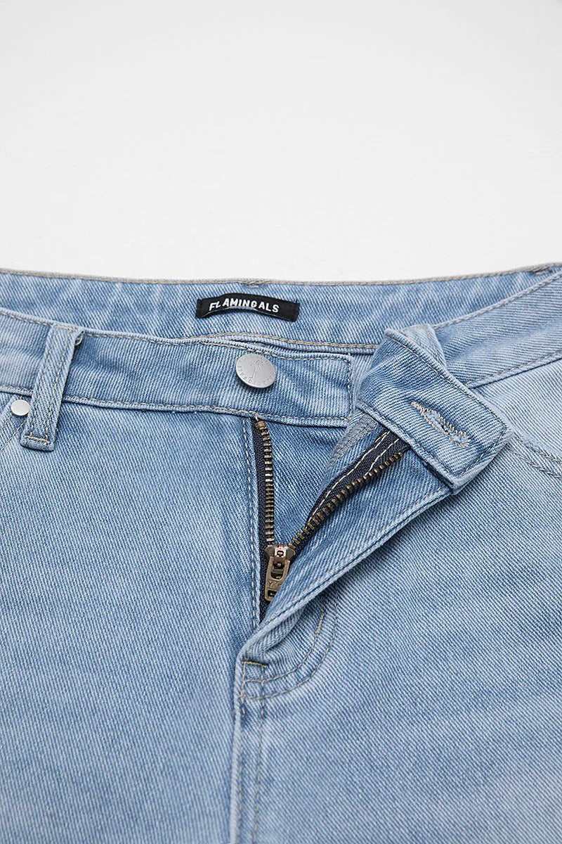 Wash Floral Embroidery Mid Rise Straight Leg Jeans
