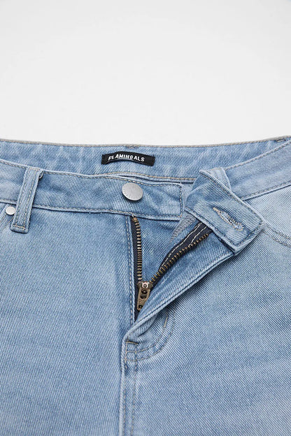 Wash Floral Embroidery Mid Rise Straight Leg Jeans