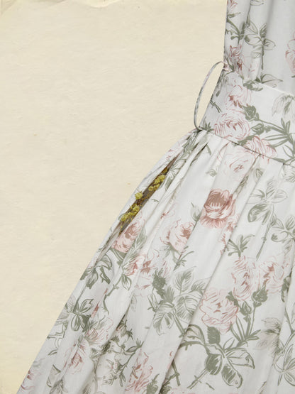 Robe midi en coton, manches courtes, col rond, motif floral, ceinture, style vintage, couleur abricot