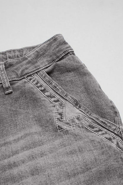 Wash Stitch Decor Wide Leg Mid Rise Jeans Without Belt