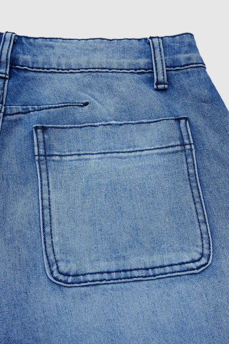 Wash Stitch Detail Mid Rise Barrel Leg Crop Jeans Without Belt