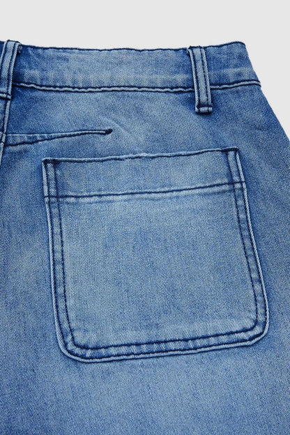 Wash Stitch Detail Mid Rise Barrel Leg Crop Jeans Without Belt