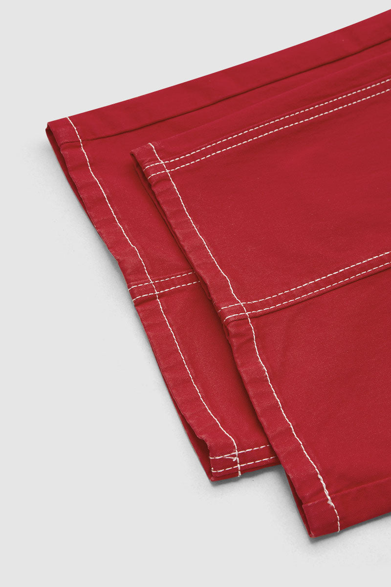 Contrast Stitch Mid Rise Wide Leg Crop Pants