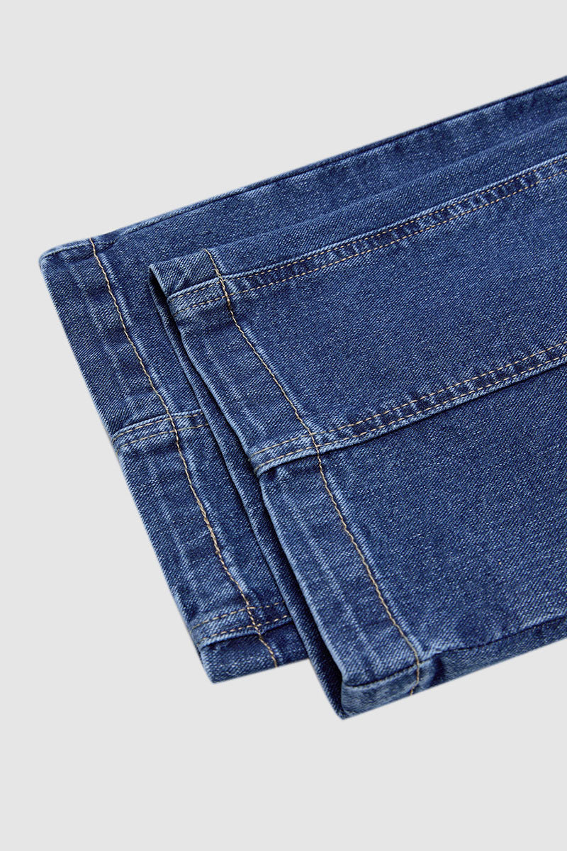 Wash Elastic High Waist Straight Leg Crop Jeans