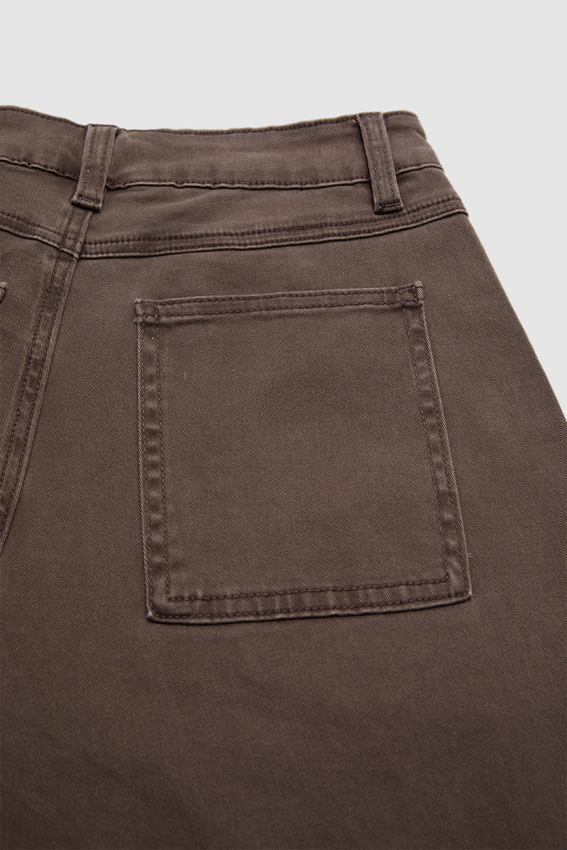 Solid Patch Pocket Drawstring Hem Mid Waist Cropped Wide Leg Pants