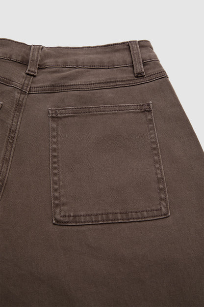 Solid Patch Pocket Drawstring Hem Mid Waist Cropped Wide Leg Pants