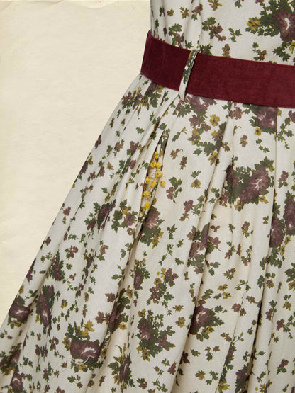 Robe Midi en Lin, Manches Longues, Col Châle, Imprimé Floral, Ceinturée, Vintage, Abricot