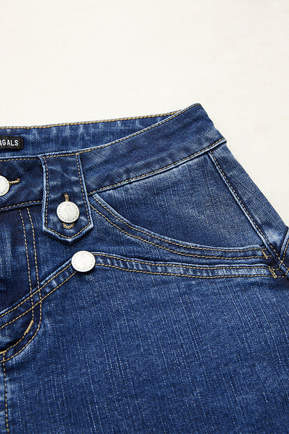 Wash Button Decor High Rise Bootcut Jeans