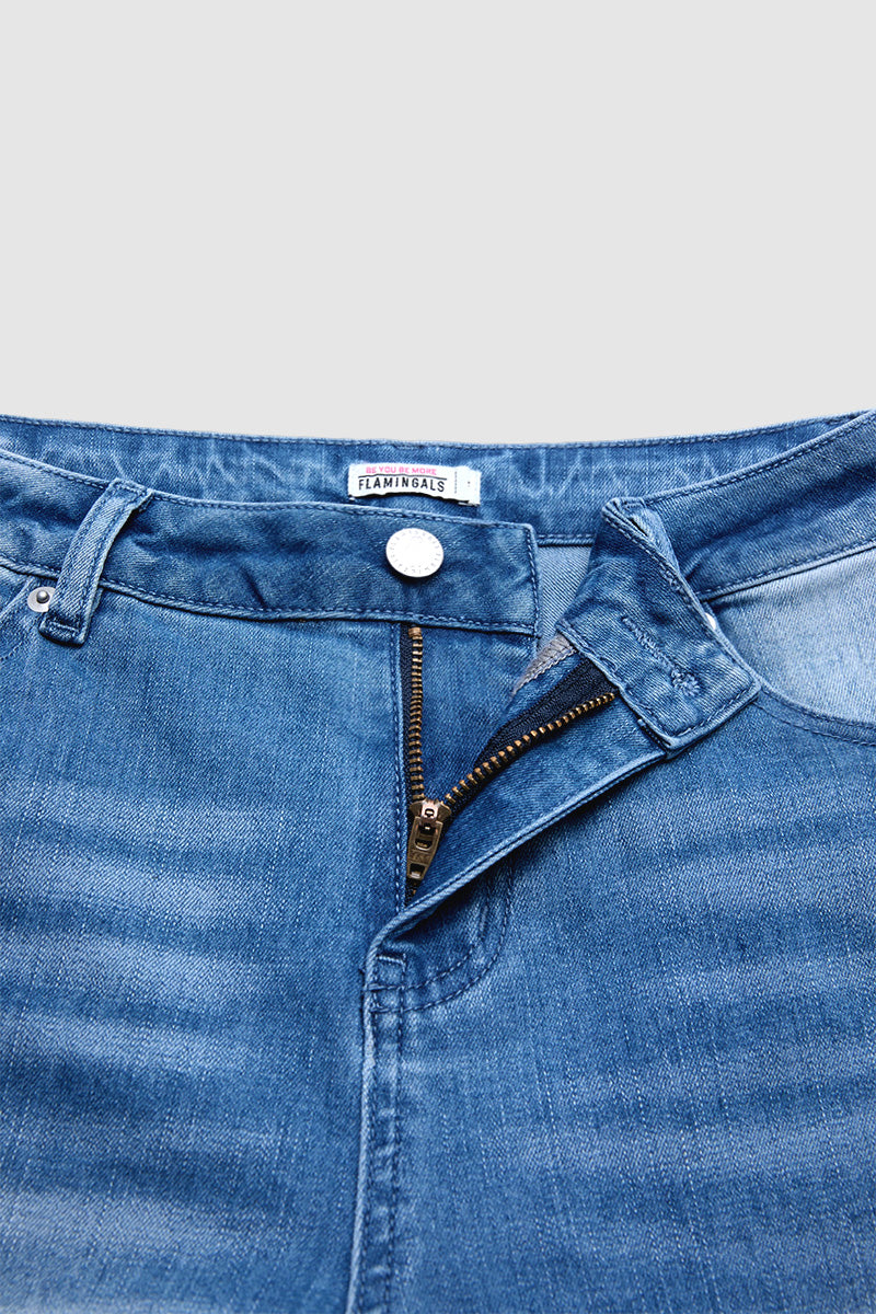 Split Ruffle Hem Flap Pocket Mid Waist Straight Leg Cropped Jeans