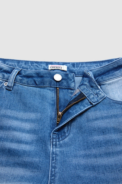 Split Ruffle Hem Flap Pocket Mid Waist Straight Leg Cropped Jeans