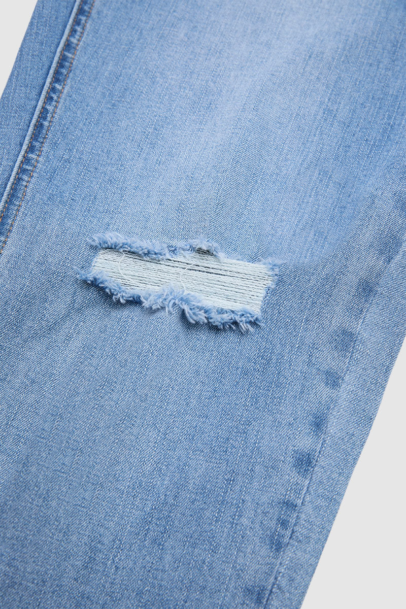 Wash Ripped Raw Hem Mid Rise Straight Leg Crop Jeans