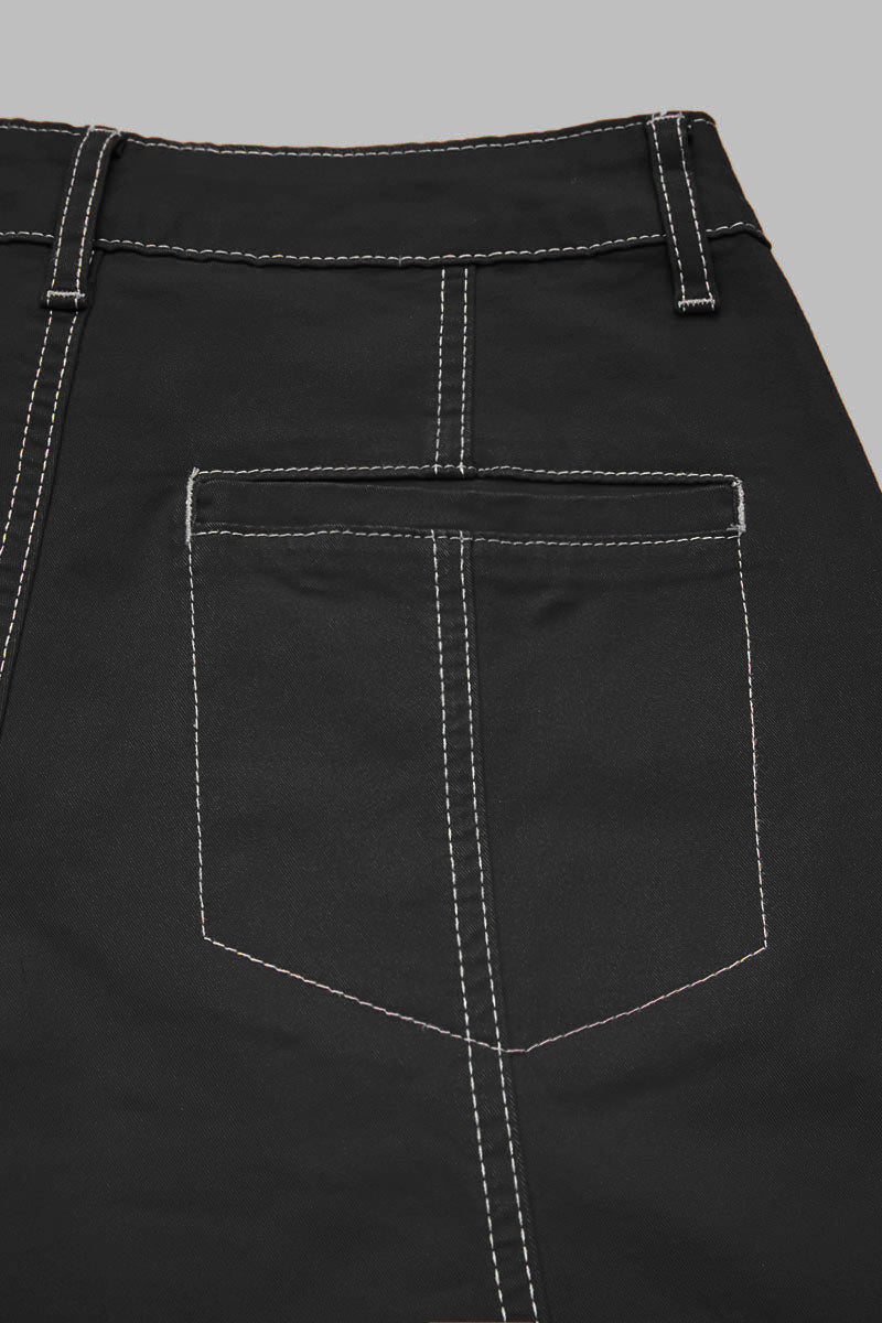 Contrast Stitch Mid Rise Wide Leg Crop Pants