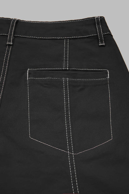 Contrast Stitch Mid Rise Wide Leg Crop Pants