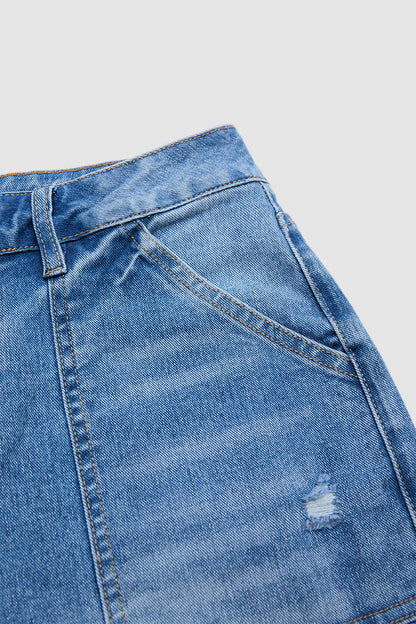 Raw Hem Ripped Mid Waist Straight Leg Crop Jeans