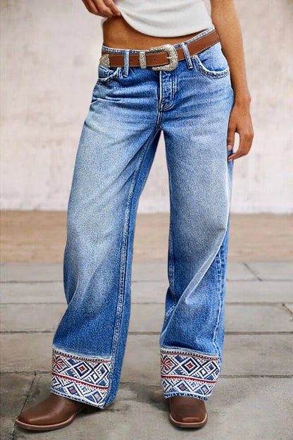 Wash Mid Waist Straight Leg Jeans