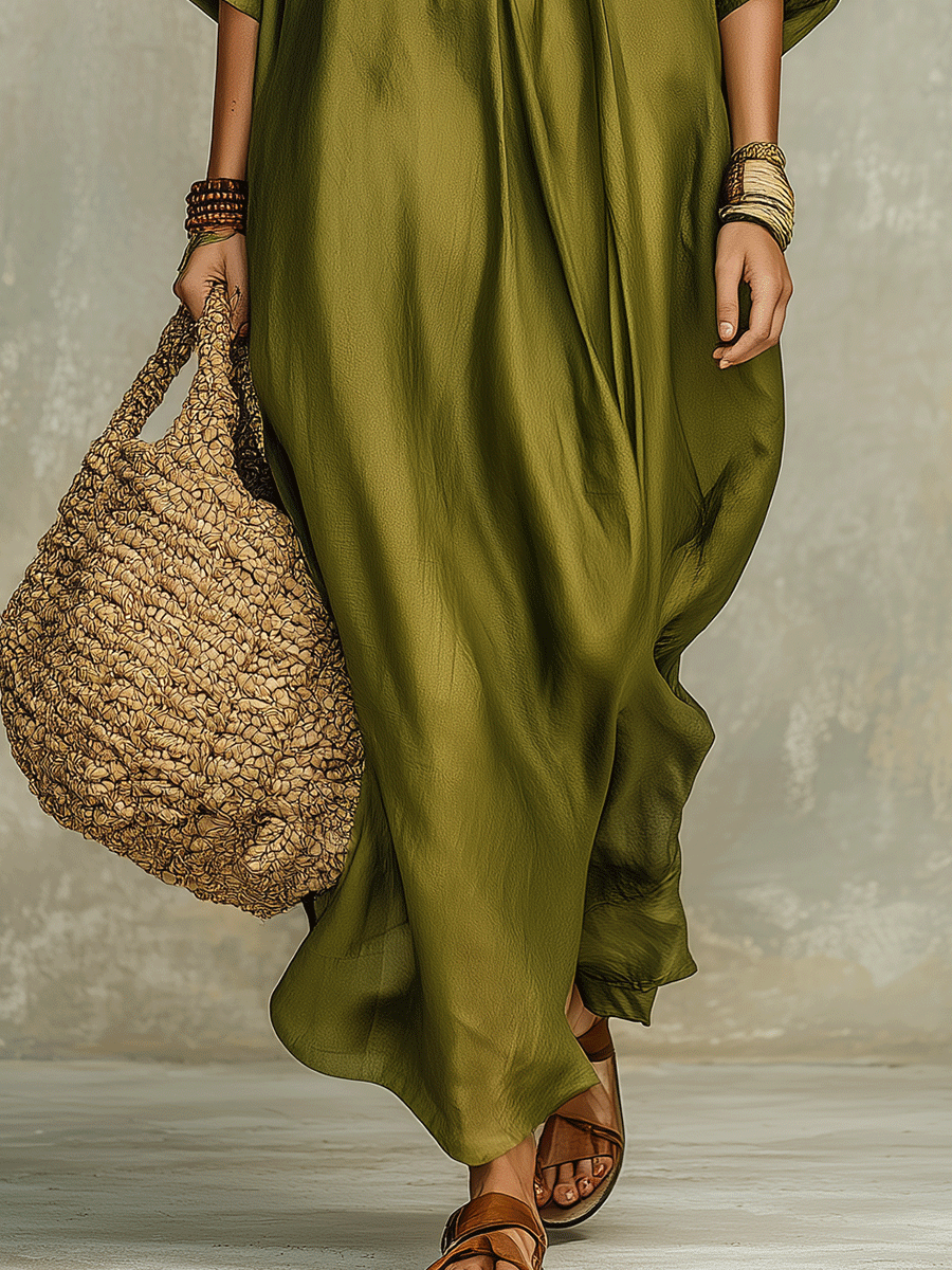 Robe longue bohème décontractée vert olive