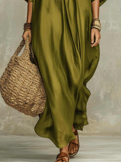 Robe longue bohème décontractée vert olive